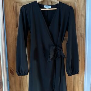 Black Wrap Sheath Dress with Bishop Sleeves